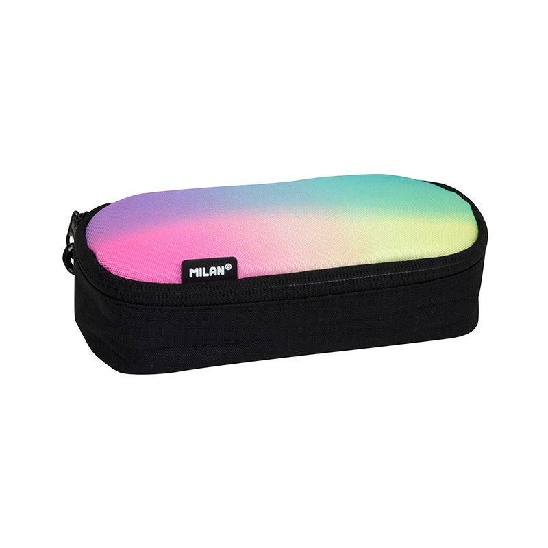 Trousse ovale Milan Sunset - Compartiment intérieur en maille - Tissu indéchirable - Dimensions 20,5x9x5,5 cm - Couleur Noir
