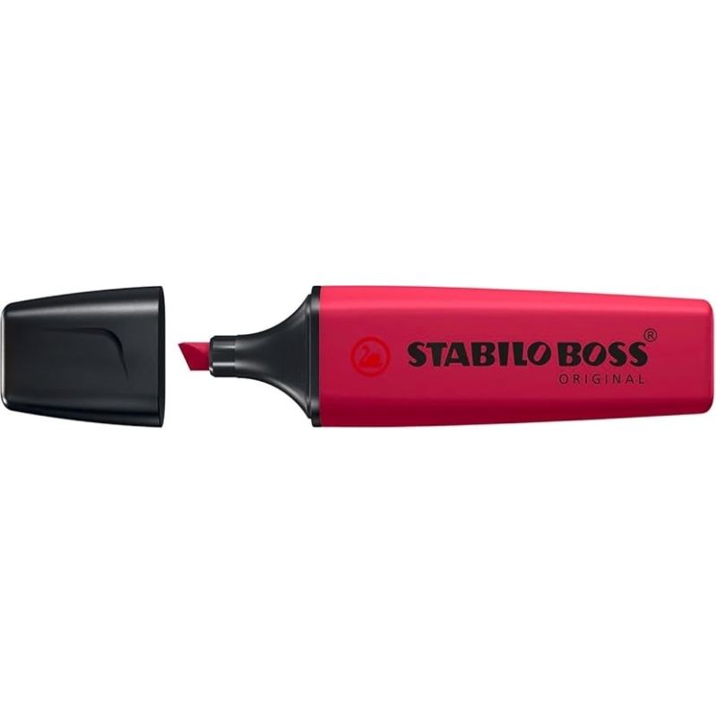 LOT de 10 Marqueur fluorescent Stabilo Boss Naturecolors Wildflower Edition - Trait de 2 à 5 mm - Encre à base d'eau - Rouge bor