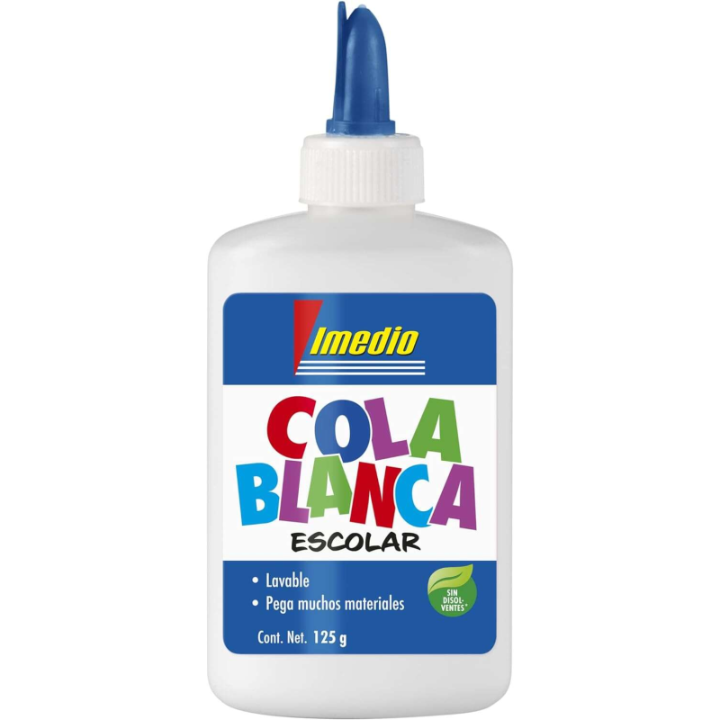 LOT de 12 Colle Scolaire Blanche Imedio 125gr - Sans Solvant - Flacon Souple Idéal pour les Enfants - Avec Spatule Intégrée