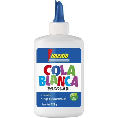 LOT de 12 Colle Scolaire Blanche Imedio 125gr - Sans Solvant - Flacon Souple Idéal pour les Enfants - Avec Spatule Intégrée