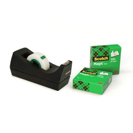 Dévidoir de ruban adhésif Scotch - Pour rubans jusqu'à 19 mm x 33 m - Comprend 3 rubans invisibles - Noir