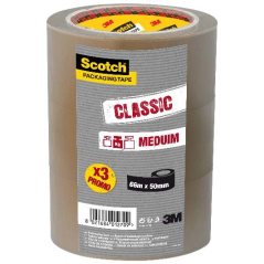 Lot de Scotch Classic avec 3 scellés d'emballage 50 mm x 66 m - Marron