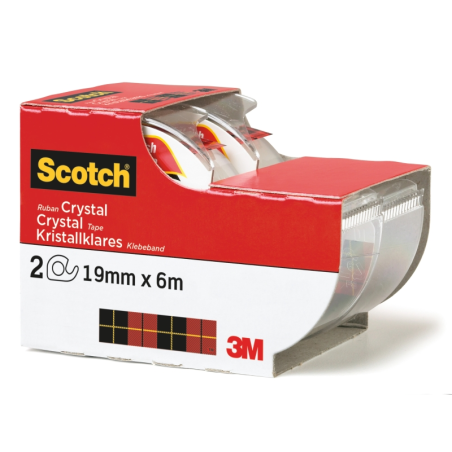 Ruban adhésif invisible Scotch Crystal (lot de 2) - Super transparent - 19 mm x 6 m - Blanc