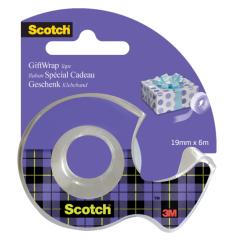 Ruban adhésif satiné Scotch Giftwrap - 19 mm x 6 m - Spécialement conçu pour l'emballage cadeau - Distributeur inclus - Transpar