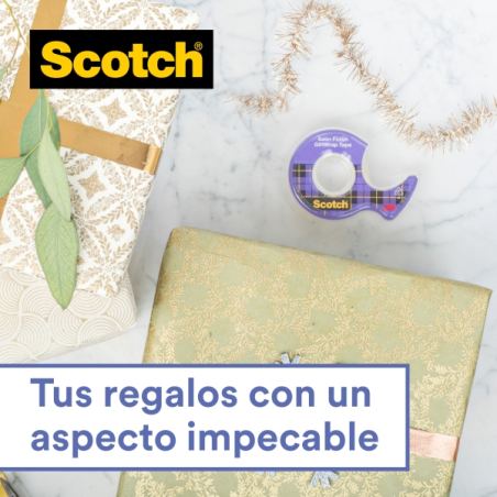 Ruban adhésif satiné Scotch Giftwrap - 19 mm x 6 m - Spécialement conçu pour l'emballage cadeau - Distributeur inclus - Transpar