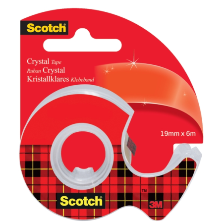 Ruban adhésif Scotch Crystal - Distributeur inclus - 19 mm x 6 m - Transparent