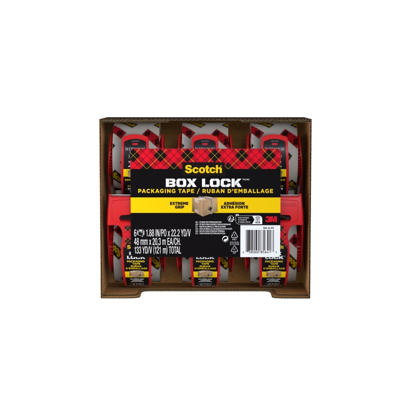 Lot de 6 scellés d'emballage Scotch Box Lock - 48 mm x 20,3 m - Distributeur inclus - Transparent