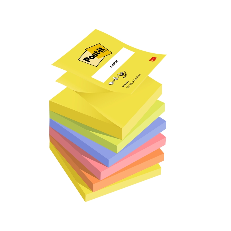 Pack de 6 blocs de 100 notes autocollantes repositionnables en Z - Forme carrée - 76 x 76 mm - Couleurs assorties