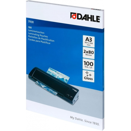 Dahle Pack de 100 Pochettes de Plastification Brillantes A3 - 80 Microns - Haute Qualité - Transparent
