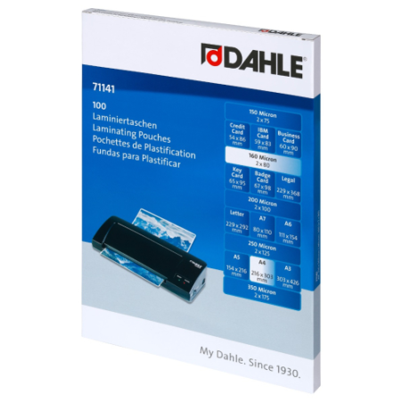 Dahle Lot de 100 pochettes de plastification brillantes A4 - 80 microns - Haute qualité - Transparentes