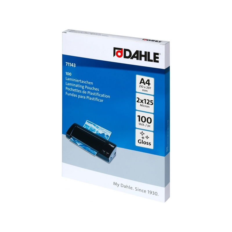 Dahle Lot de 100 pochettes de plastification brillantes A4 - 125 microns - Haute qualité - Transparentes