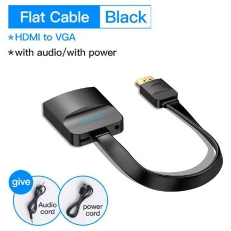 Câble convertisseur plat Vention HDMI mâle vers VGA femelle - Full HD - ARC - Longueur 0,15 m - Port audio 3,5 mm - MicroUSB - C