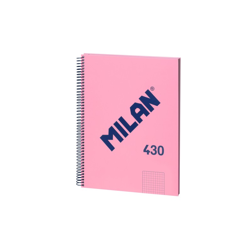 Cahier à Spirale Milan Format A4 Grille 5x5mm - 80 Feuilles de 95 gr/m2 - Microperforé, 4 Trous - Coloris Rose