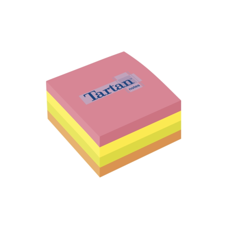 Cube de 400 notes autocollantes repositionnables Tartan - Couleurs fluo - 76 x 76 mm - 100 % PEFC - Couleurs assorties
