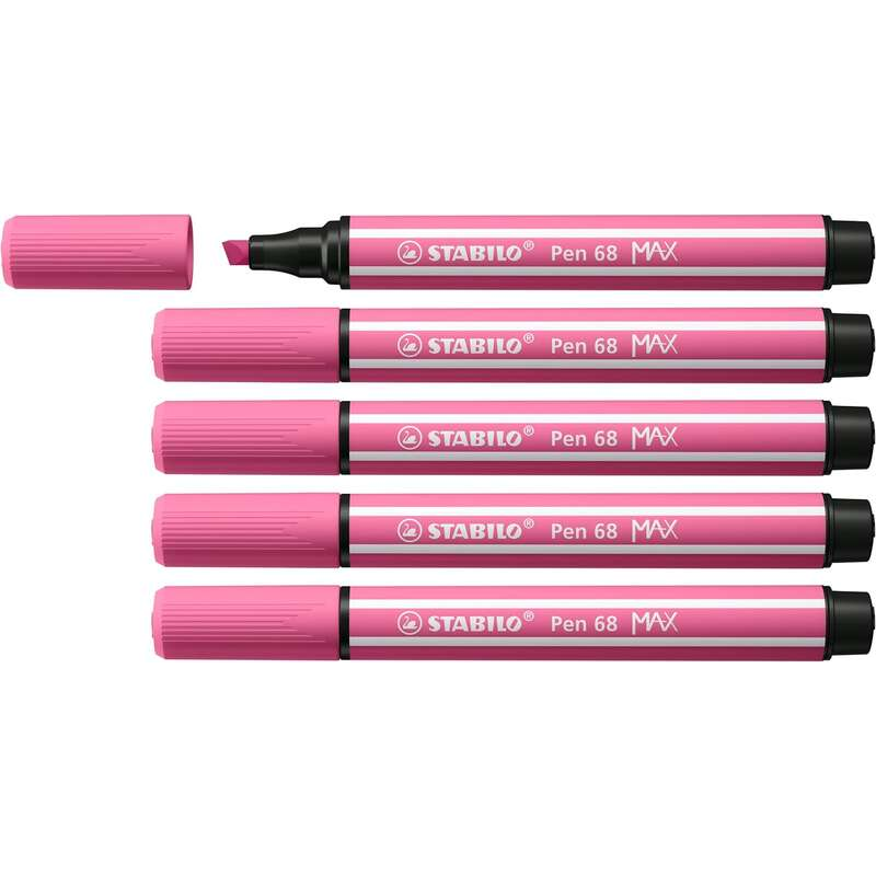 LOT de 5 Marqueur Stabilo Pen 68 MAX - Pointe en fibre biseautée - Course entre 1 et 5 mm environ. - Encre à base d'eau - Couleu