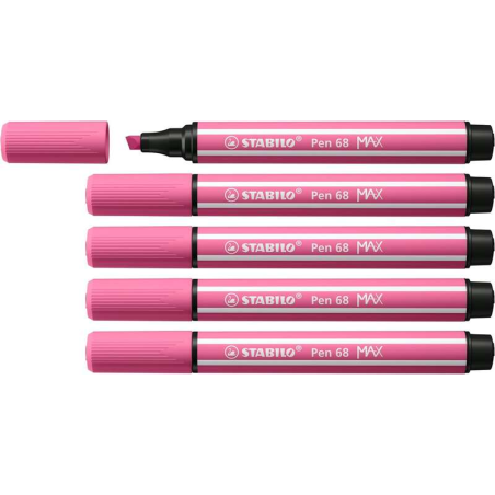LOT de 5 Marqueur Stabilo Pen 68 MAX - Pointe en fibre biseautée - Course entre 1 et 5 mm environ. - Encre à base d'eau - Couleu