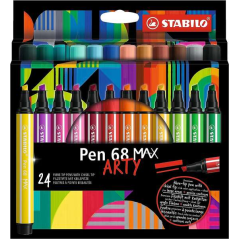 Stabilo Pen 68 MAX Arty Pack de 24 marqueurs - Pointe en fibre biseautée - Course entre 1 et 5 mm environ. - Encre à base d'eau