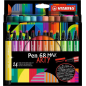 Stabilo Pen 68 MAX Arty Pack de 24 marqueurs - Pointe en fibre biseautée - Course entre 1 et 5 mm environ. - Encre à base d'eau