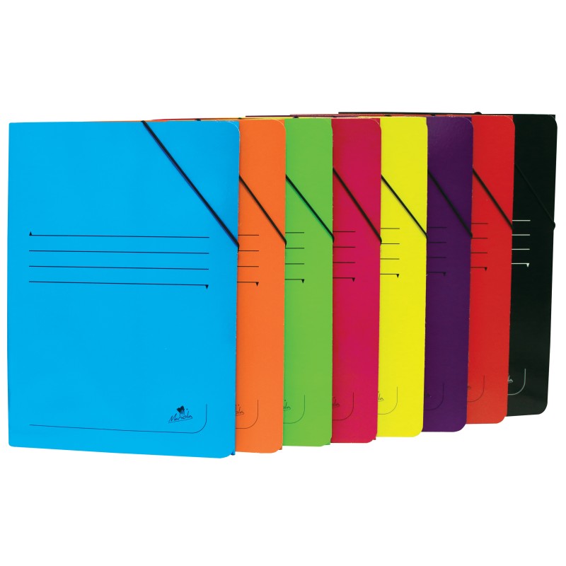 LOT de 20 Chemise Folio en Carton Laminé Mariola 500gr/m2 - Mesures 34x25cm - Fermeture avec Caoutchouc Élastique - Couleurs