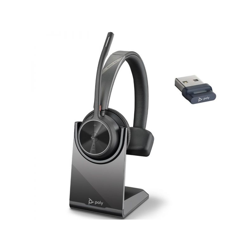 Casque mono HP Poly Voyager 4310 avec microphone et base de chargement - Bluetooth 5.2 - Dongle USB-A - Noir
