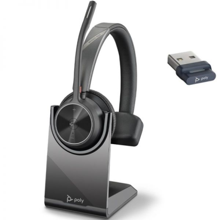 Casque mono HP Poly Voyager 4310 avec microphone et base de chargement - Bluetooth 5.2 - Dongle USB-A - Noir