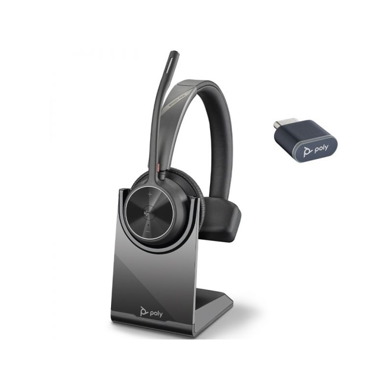 Casque mono HP Poly Voyager 4310-M avec microphone et base de chargement - Bluetooth 5.2 - Dongle USB-C - Noir