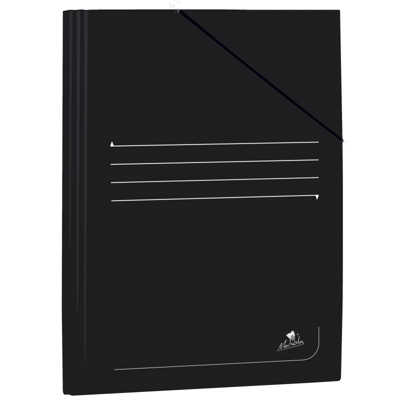 LOT de 20 Chemise Folio en Carton Laminé Mariola 500gr/m2 - Mesures 34x25cm - Fermeture avec Caoutchouc Élastique - Couleur Noir