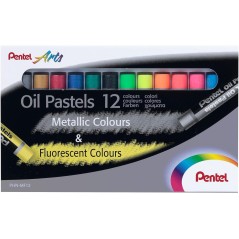 ✅ Pentel Pastels à l'huile Lot de 12 pastels à l'huile – 6 métalliques et 6 fluorescents – Doux, crémeux en stock