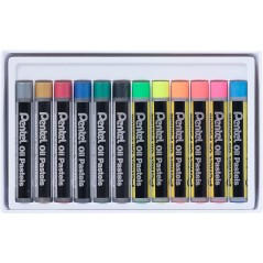 Pentel Pastels à l'huile Lot de 12 pastels à l'huile – 6 métalliques et 6 fluorescents – Doux, crémeux et séchage lent –