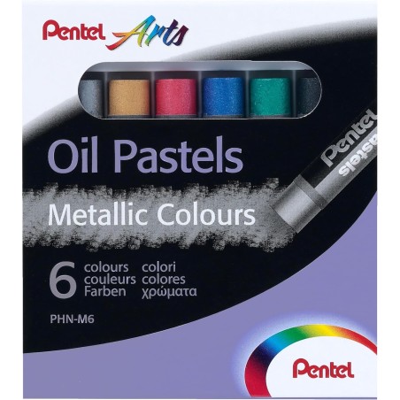 ✅ Pentel Pastels à l'huile Lot de 6 pastels à l'huile métalliques - Doux, crémeux et séchage lent - Couleur en stock