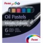 Pentel Pastels à l'huile Lot de 6 pastels à l'huile métalliques - Doux, crémeux et séchage lent - Couleurs métalliques assorties