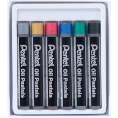 Pentel Pastels à l'huile Lot de 6 pastels à l'huile métalliques - Doux, crémeux et séchage lent - Couleurs métalliques assorties