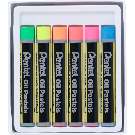 Pentel Pastels à l'huile Lot de 6 pastels à l'huile fluorescents - Doux, crémeux et séchage lent - Couleurs fluorescentes