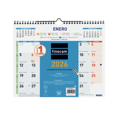 Calendrier mural Finocam - Annuel 2026 - Format M - 300 x 10 x 255 mm - Espace d'écriture - Couleurs bleu et blanc
