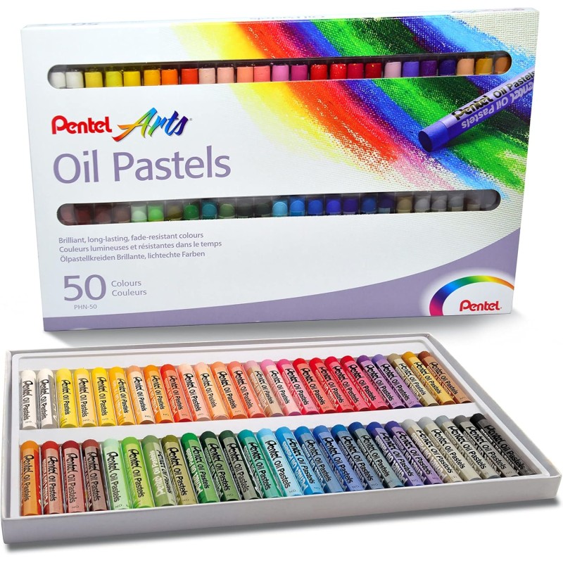 Pentel Pastels à l'huile Lot de 50 pastels à l'huile - Doux, crémeux et séchage lent - Couleurs assorties