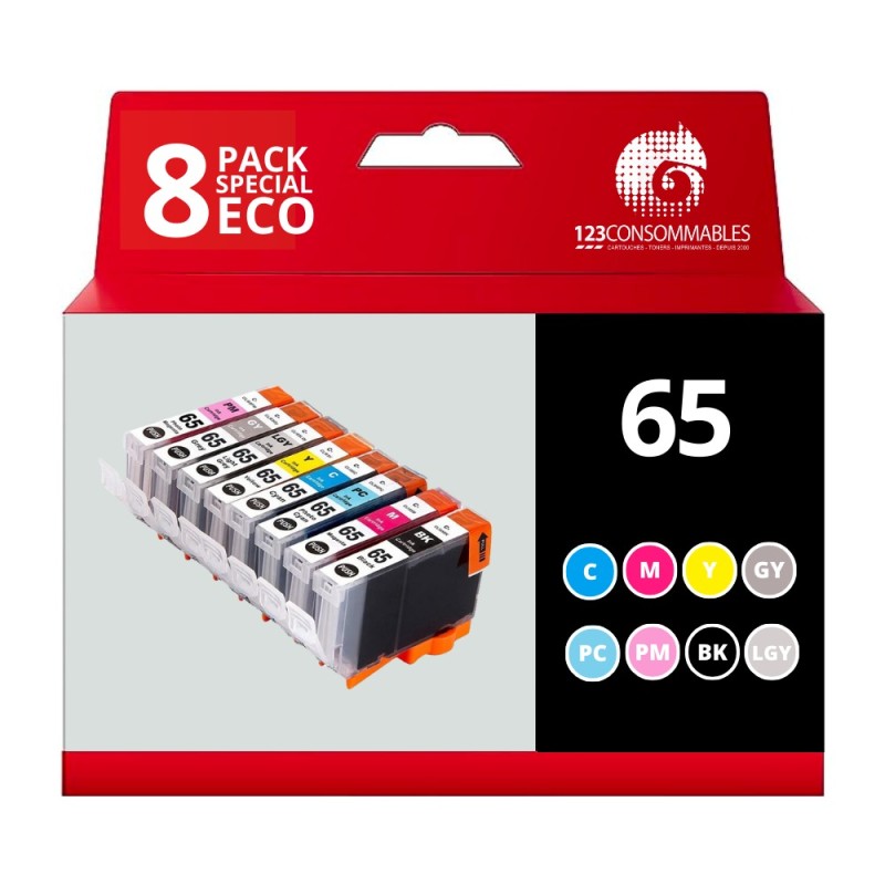 Pack compatible Canon CLI-65, 8 Cartouches Pack compatible Canon CLI-65, 8 Cartouches