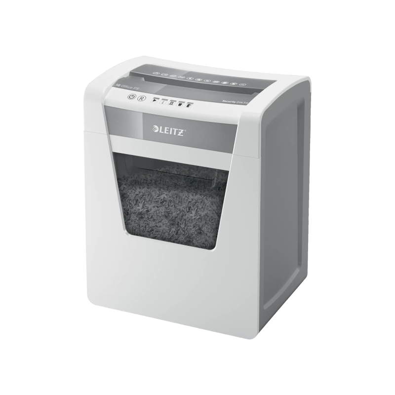 Destructeur de documents Leitz IQ Office P5 Micro Cut - Détruit jusqu'à 10 feuilles - Bac de 23 L - 2 heures d'autonomie - Blanc