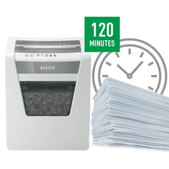 Destructeur de documents Leitz IQ Office P5 Micro Cut - Détruit jusqu'à 10 feuilles - Bac de 23 L - 2 heures d'autonomie - Blanc