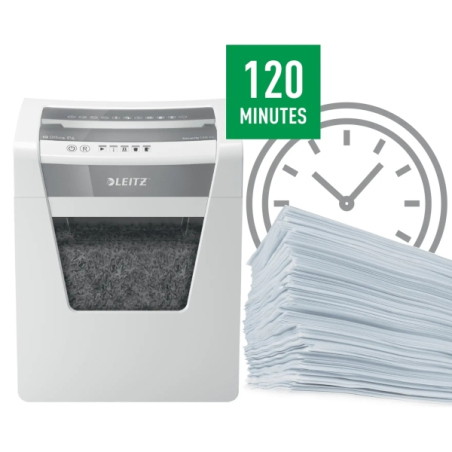 Destructeur de documents Leitz IQ Office P4 à coupe confetti - Détruit jusqu'à 15 feuilles - Bac de 23 L - 2 heures d'autonomie