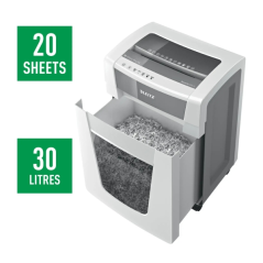 Destructeur de documents Leitz IQ Office Pro P4 à coupe confetti - Détruit jusqu'à 20 feuilles - Bac de 30 L - 4 heures d'autono