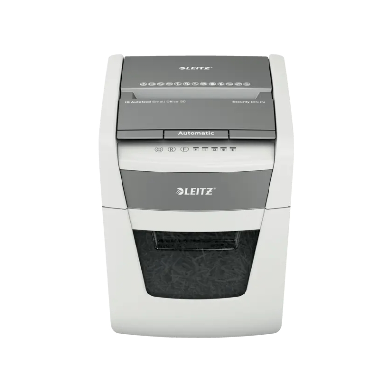 Destructeur de documents automatique Leitz IQ Autofeed 50X P4, coupe particules, alimentation automatique 50 feuilles, manuel 6