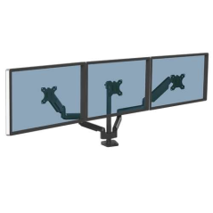 Fellowes Platinum Series Triple Monitor Arm - Jusqu'à 27" et 7kg - 2 Ports USB - Ressort à Gaz Réglable - Système de Gestion des