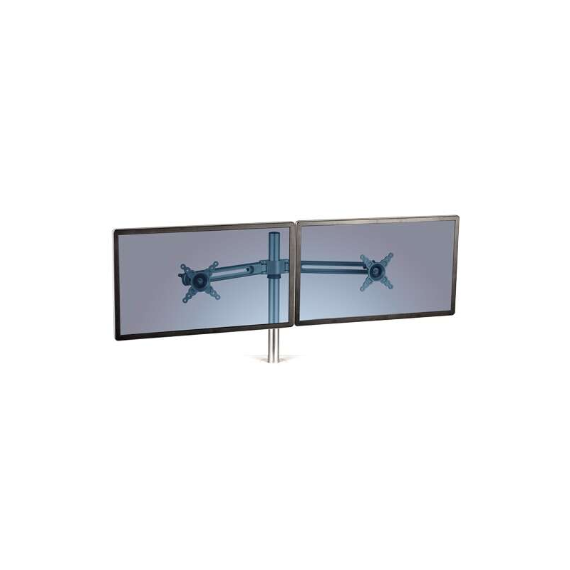 Attache à double bras Fellowes pour poste de travail Lotus - Réglable en hauteur - Jusqu'à 26 pouces et 5,8 kg - Couleur argent