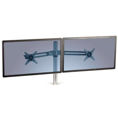 Attache à double bras Fellowes pour poste de travail Lotus - Réglable en hauteur - Jusqu'à 26 pouces et 5,8 kg - Couleur argent