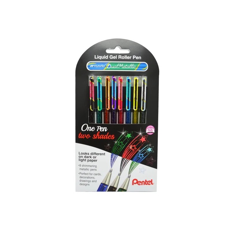 Stylos gel Pentel Hybrid Dual Metallic pack de 8 couleurs