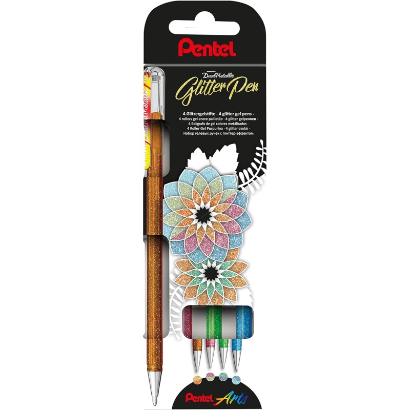 Stylos gel Pentel Hybrid Dual Metallic 4 couleurs vives