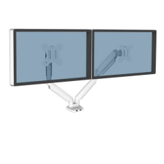 Fellowes Platinum Series Dual Monitor Arm - Jusqu'à 27" et 9kg - 2 Ports USB - Réglable avec ressort à gaz - Couleur Blanc