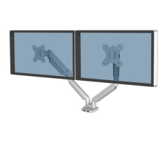 Fellowes Platinum Series Dual Monitor Arm - Jusqu'à 27" et 9kg - 2 Ports USB - Ressort à Gaz Réglable - Argent