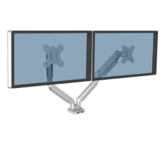 Fellowes Platinum Series Dual Monitor Arm - Jusqu'à 27" et 9kg - 2 Ports USB - Ressort à Gaz Réglable - Argent