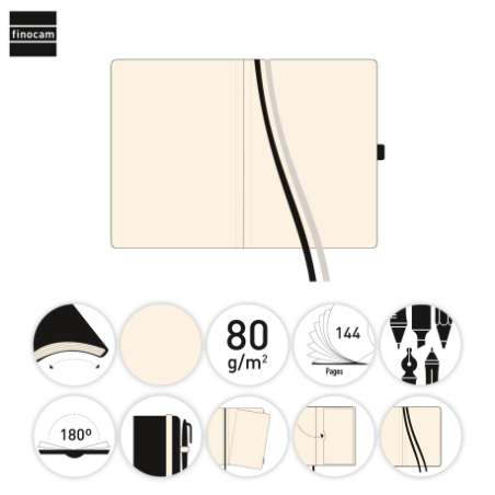 Carnet à couverture souple Finocam Nexo - 72 feuilles - 90 x 150 mm - Papier crème 80 g/m² - Lisse - Pochette intérieure - Ferme
